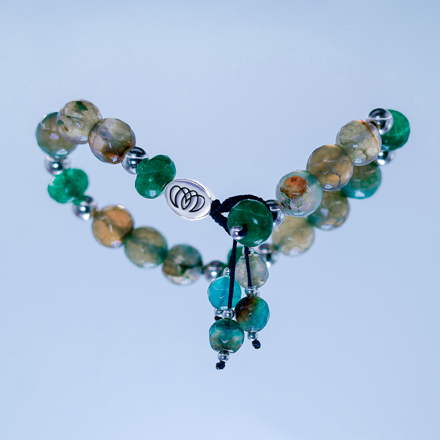 Brazalete Aurora Boreal de ágata verde artesanal con ágata café y plata 925 para equilibrio, arraigo y calma emocional