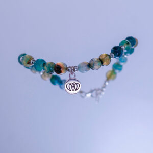 Brazalete Casiopea de ágata verde artesanal con ágata café y plata 925 para equilibrio, serenidad y conexión interior