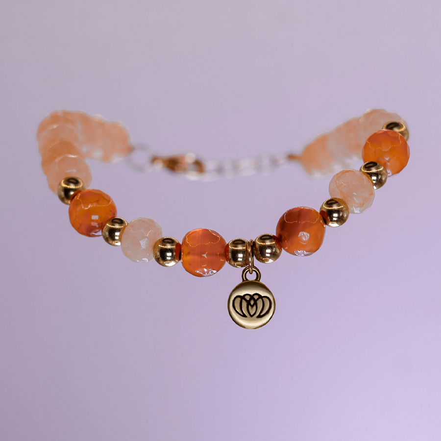 Brazalete Fénix de ágata naranja artesanal con ágata jade amarillo y chapa de oro 14k para fuerza interior y energía brillante