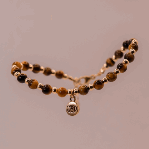 Pulsera Lirio de Tigre de ojo de tigre artesanal de plata 925 con chapa de oro 14k para protección y fortaleza energética