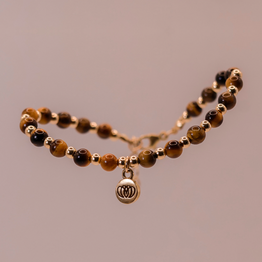 Pulsera Lirio de Tigre de ojo de tigre artesanal de plata 925 con chapa de oro 14k para protección y fortaleza energética