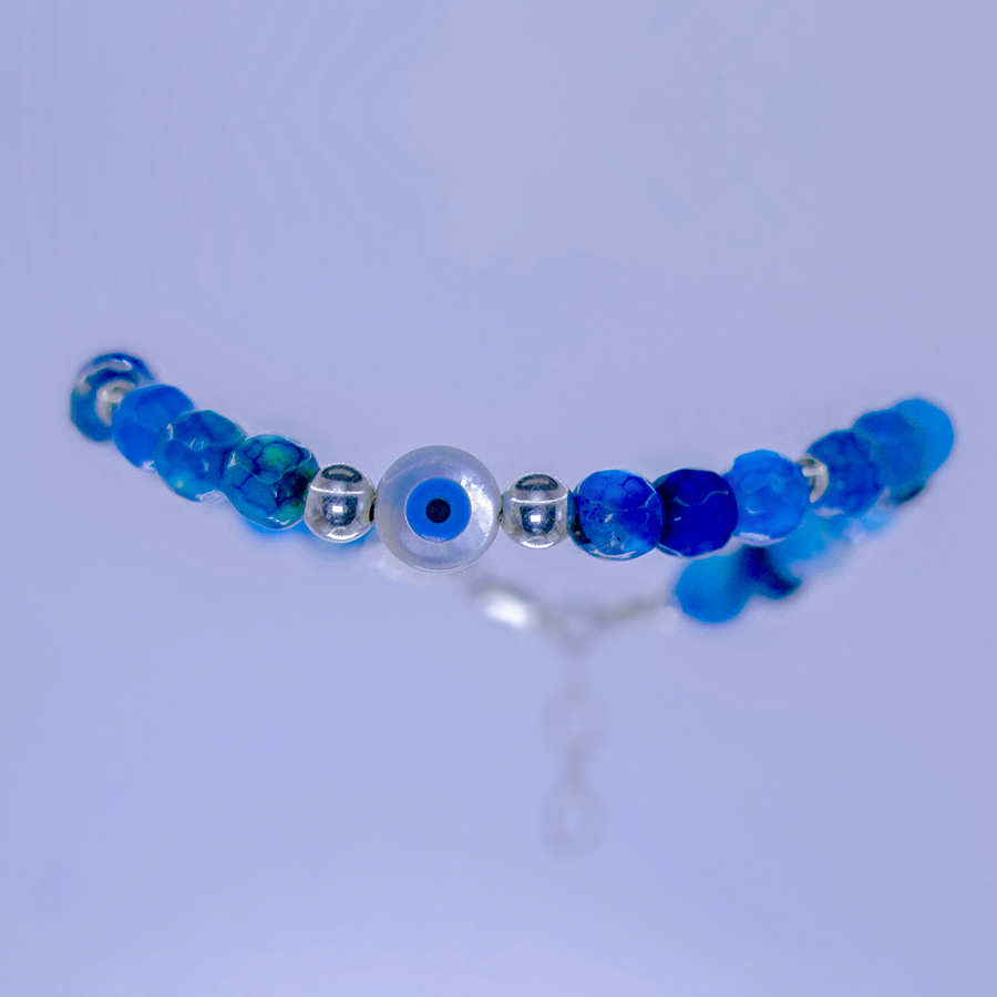 Brazalete Nebulosa de ágata azul artesanal con plata 925 para serenidad, armonía emocional y comunicación auténtica