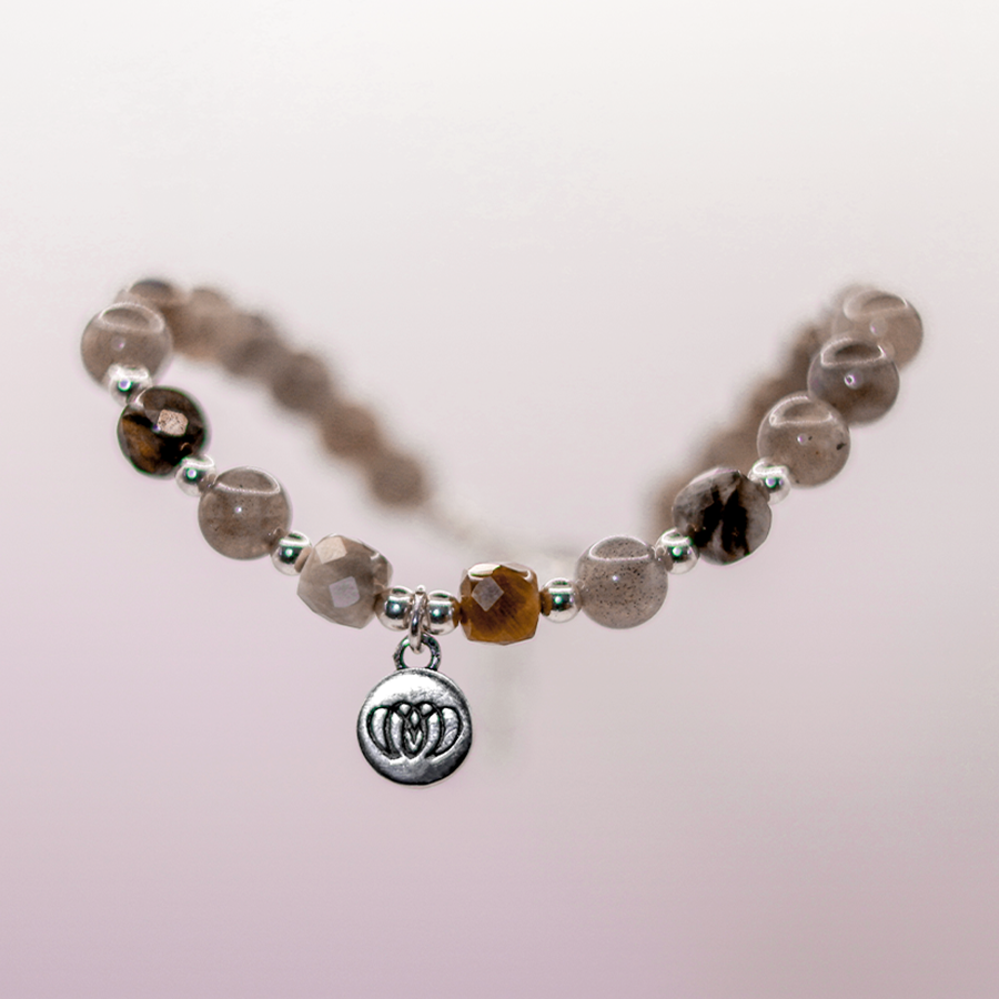 Pulsera ARTEMIZA de amazonita, labradorita y plata 925 de MONOCH, joya holística de protección e intuición