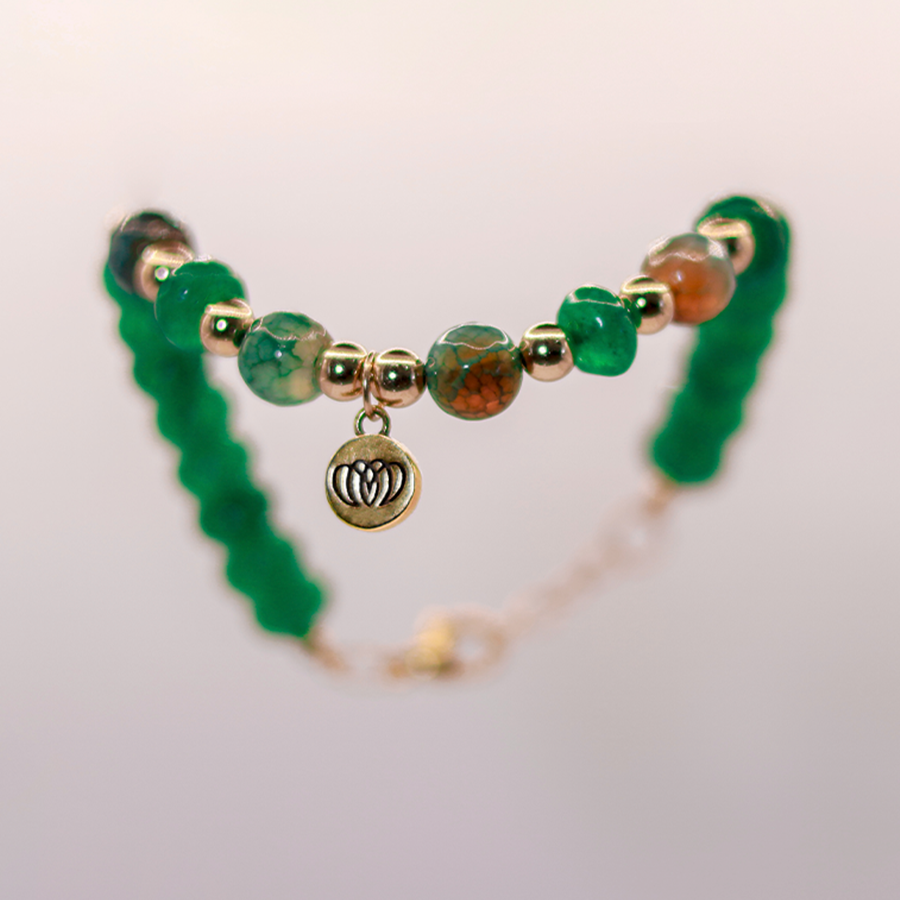 Brazalete Trébol de ágata verde y chapa oro 14k de MONOCH, amuleto de equilibrio y abundancia