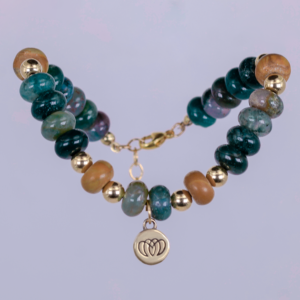 Brazalete único de ágata musgosa y ágata india con dije MONOCH