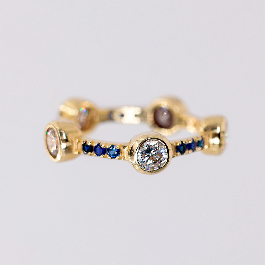 Anillo zafiro lumina con diamantes y zafiros en oro amarillo 14k