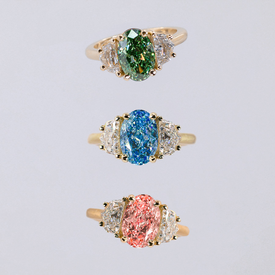 Anillo prisma de diamantes en oro amarillo 14k con piedra de color