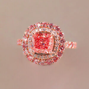 Anillo rose de diamantes con doble halo en oro 14k tono rosado elegante