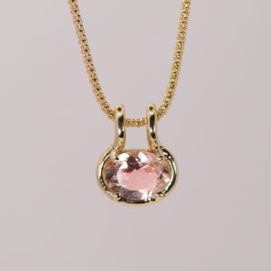 dije de morganita oval en oro 14k