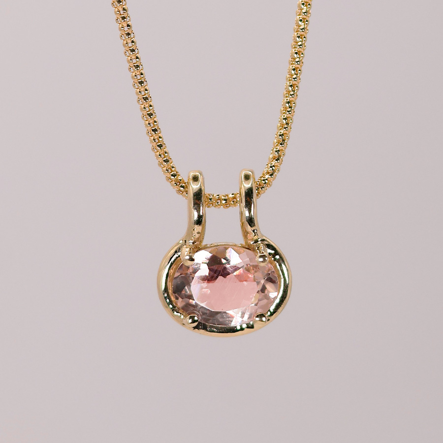 dije de morganita oval en oro 14k