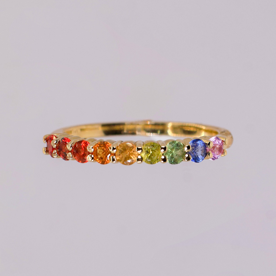 media churumbela iris de zafiros multicolor en oro 14k